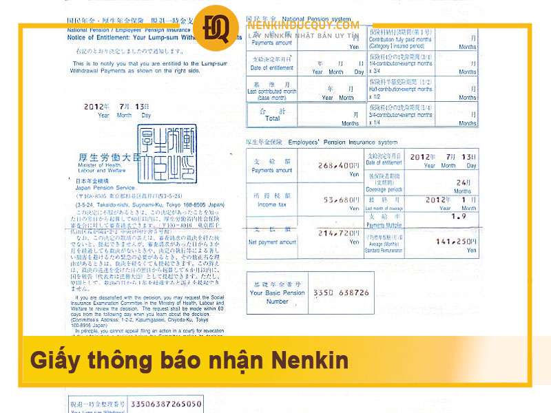 giấy thông báo nhận Nenkin