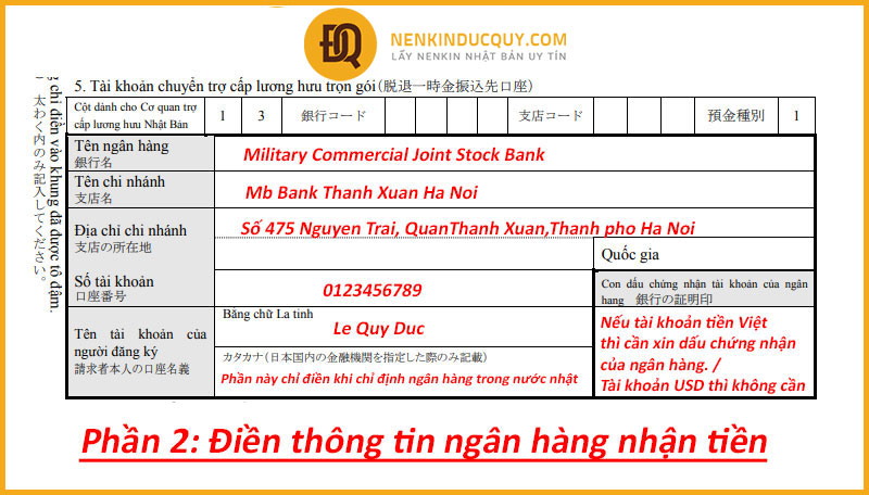 điền thông tin ngân hàng nhận tiền